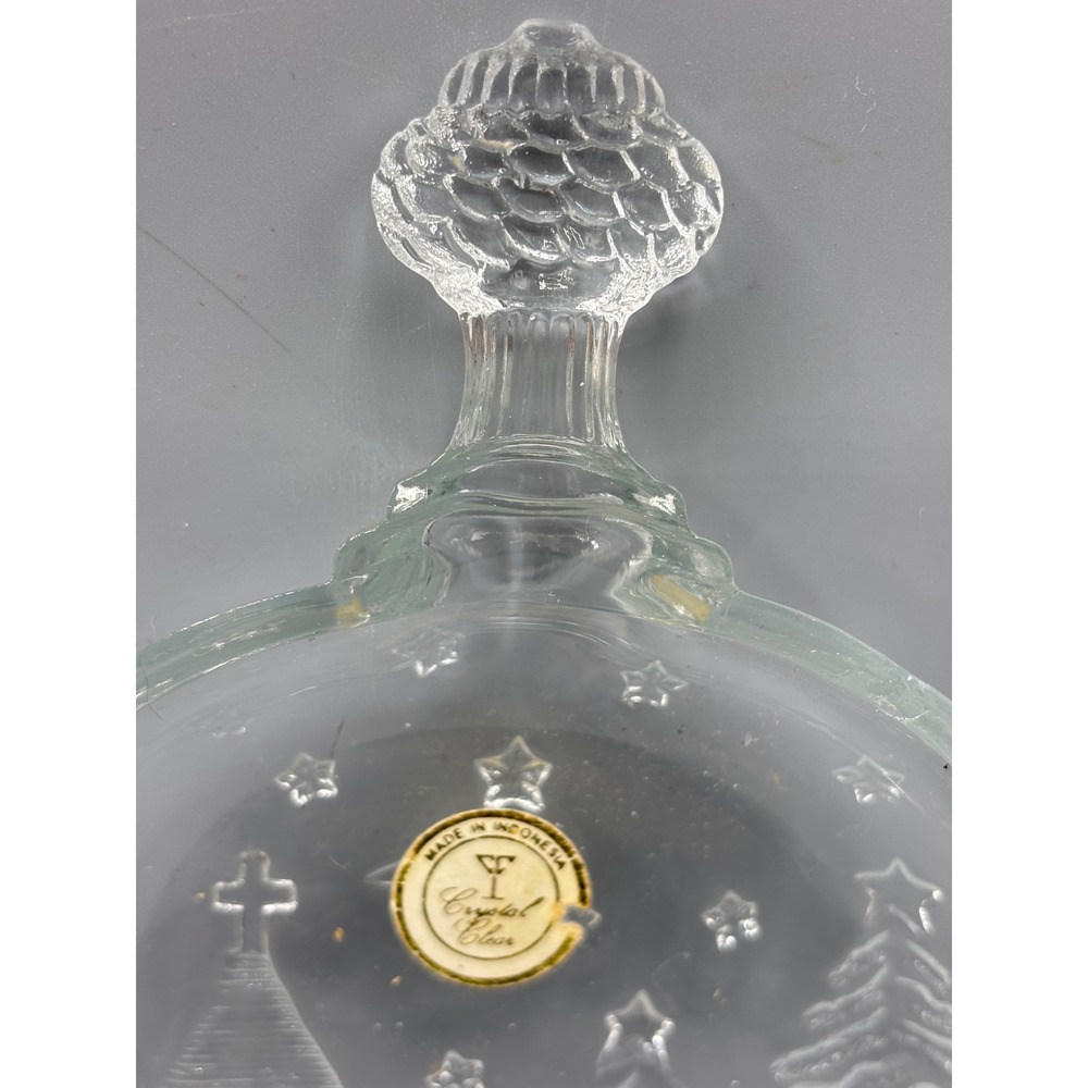 Crystal Clear Glass Bell Christmas Tray Church Tree Embossed Winter Decor 7.25in - Picture 2 of 6